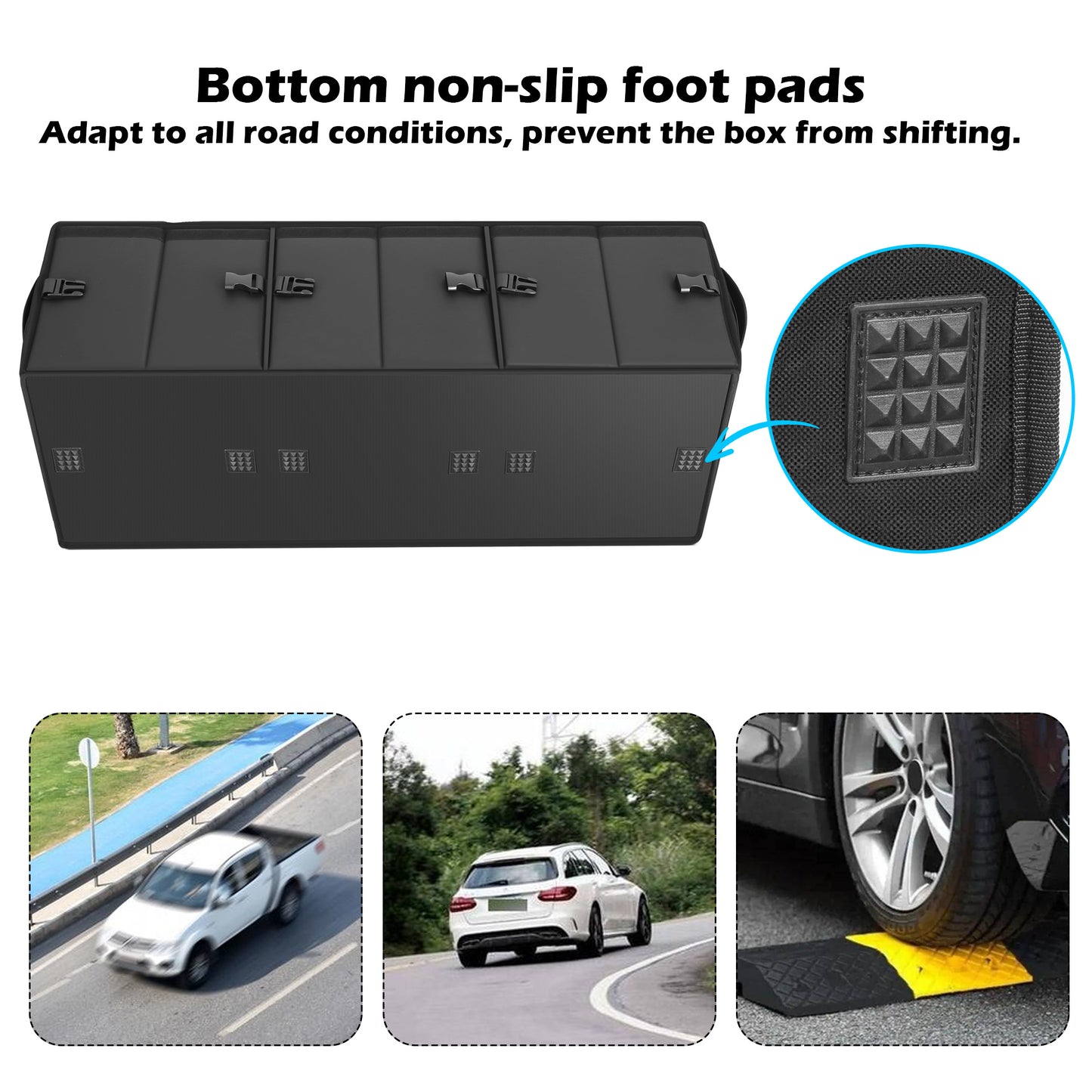 Trunk Organizer Car Organizer Leather Storage Box 3-grid Foldable | For SUVs & Pickup Truck Sedans Sturdy Organization for Car Accessories, Tools Sundries Collapsible and Adjustable 35.5 Inch