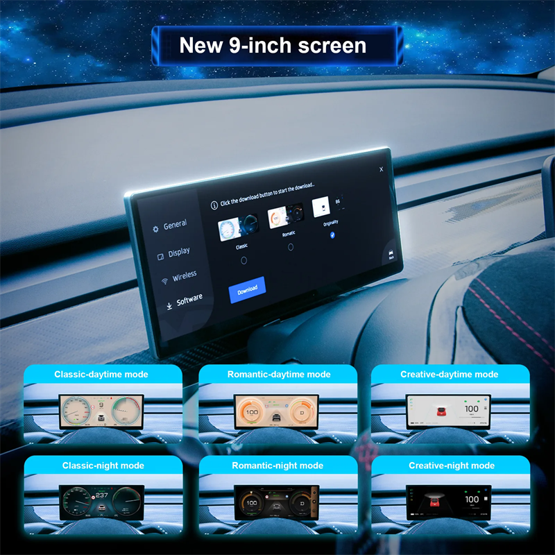 Dotkněte si obrazovku Dashboard 9 palců CarPlay/Android Auto Smart Screen OTA Upgrade podporovanou pro Tesla Model 3 Highland/3/Y/Juniper 2025