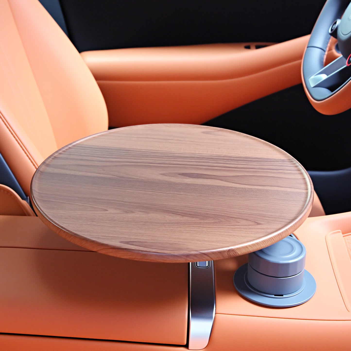 360° Rotating Wood Car Table Tray With Cup Holder Aluminum Mount Steering Wheel Laptop Desk for Most Vehicles