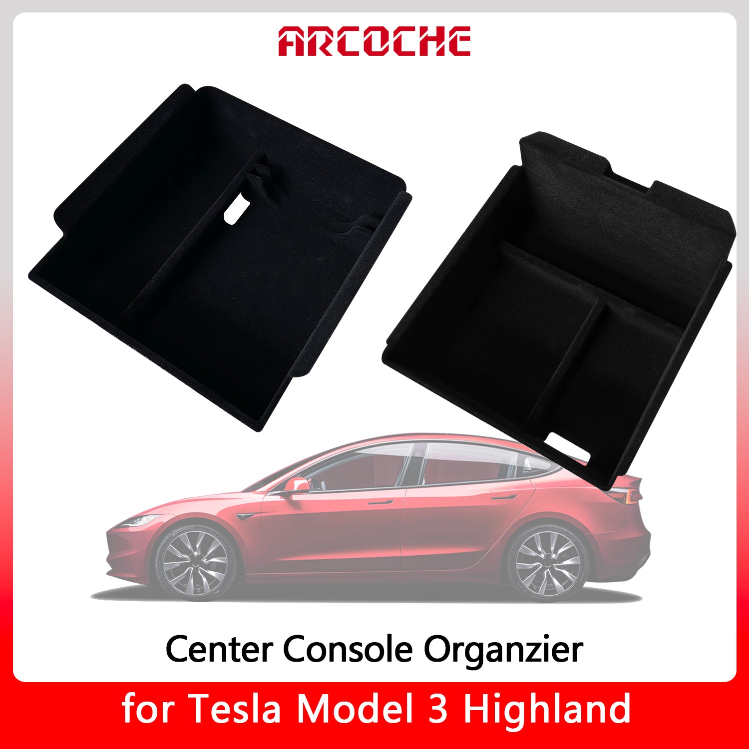Arcoche Mittelkonsolen Organizer für Tesla Model 3 Highland 2024, Beflocktes  Mittelkonsolen Organizer Ablagefach von 2024 Tesla Model 3 Zubehör (3PC  Set): : Auto & Motorrad