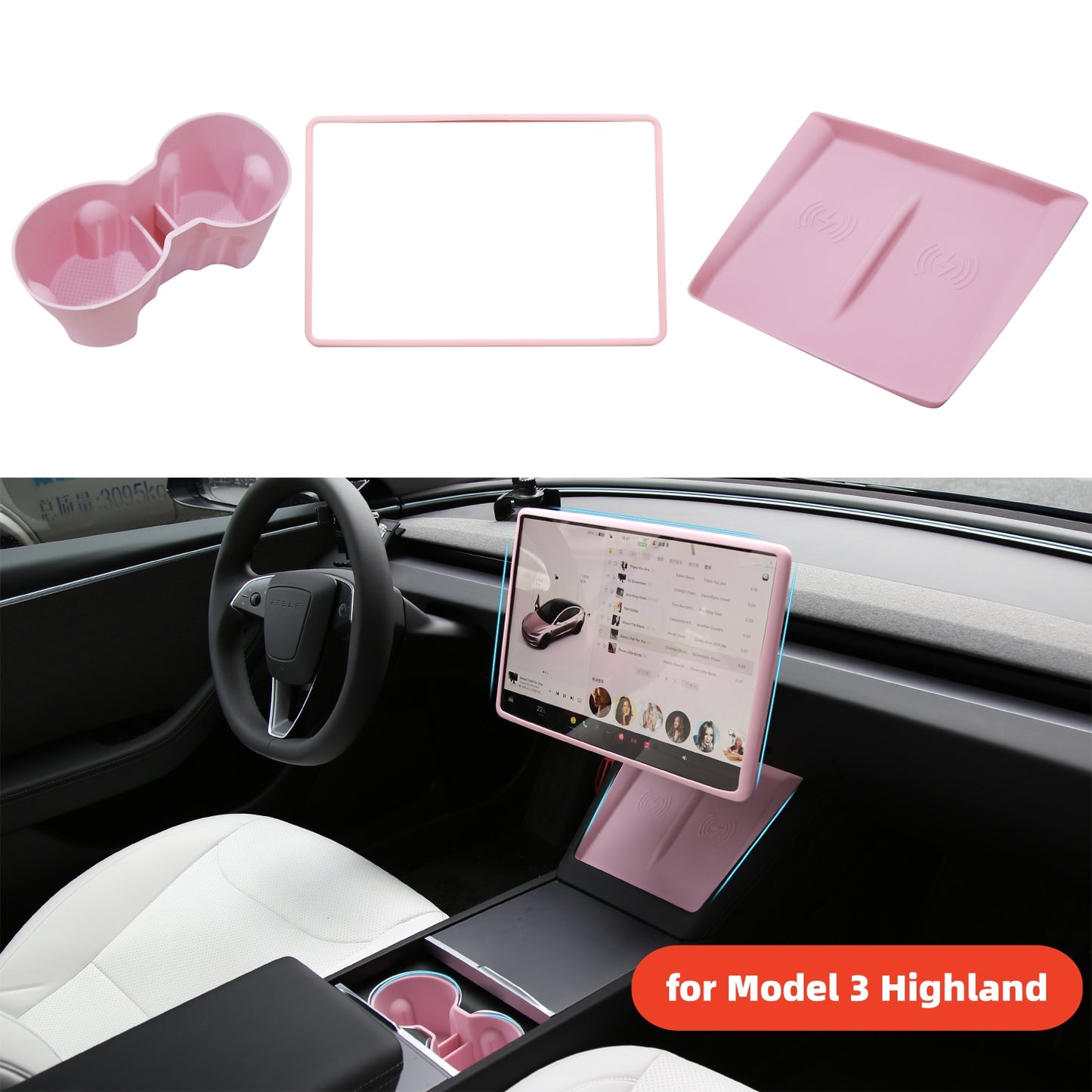 Držáky pohárů chrániče obrazovky bezdrátová nabíječka Mat silicone 3PCS upgradované příslušenství pro model 3/Highland/Y/Juniper
