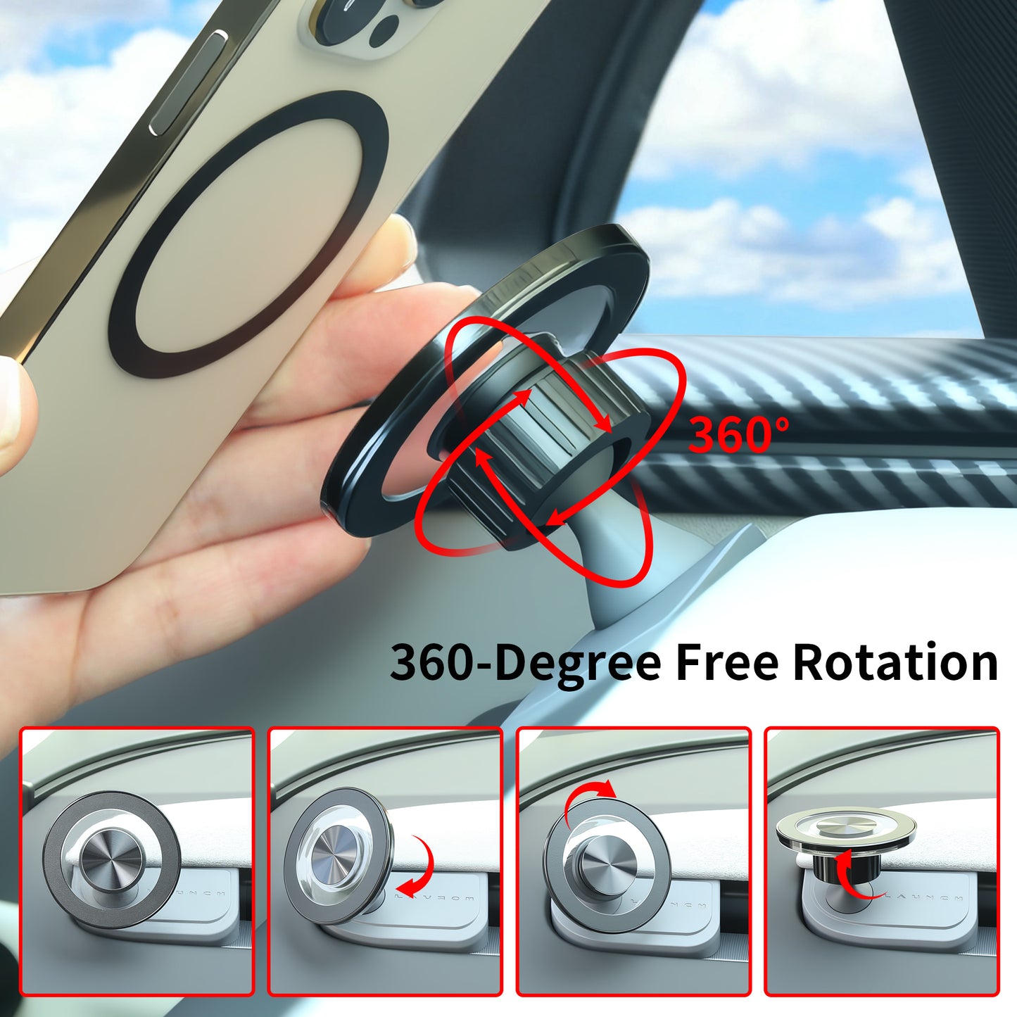 Magnetický držák na telefon s přísavkou pro Magsafe pro rok 2025 2026 Tesla Model Y Juniper Posuvný držák vzduchového ventilu s palubní deskou 2400gf Magnetický držák na iPhone s 360° rotací Použití jednou rukou Bez blokování proudění vzduchu