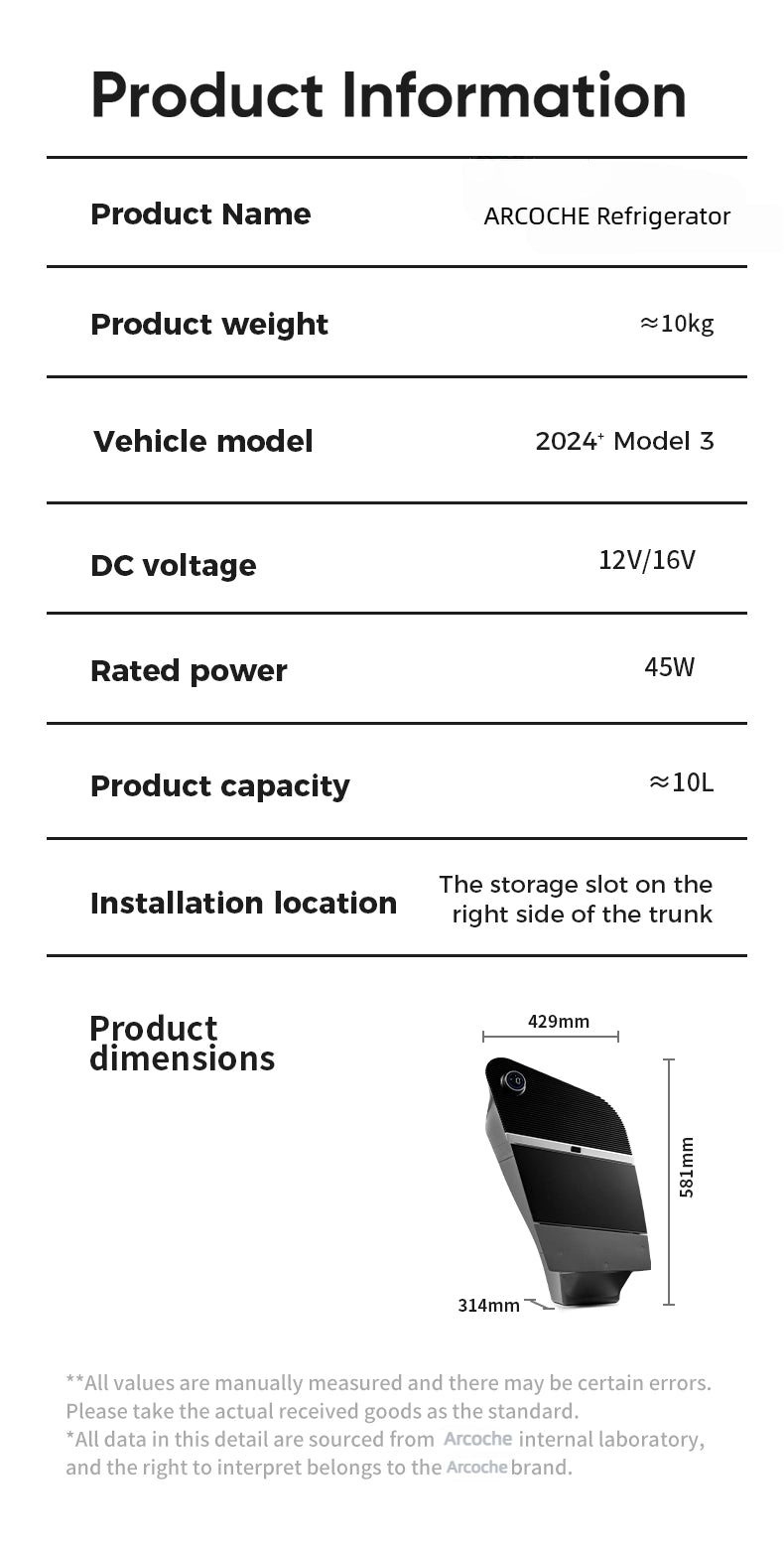 10L Rear Trunk Refrigerator Built-in Car Fridge Hidden Compressor Cooler for Tesla Model 3 Highland 2024+