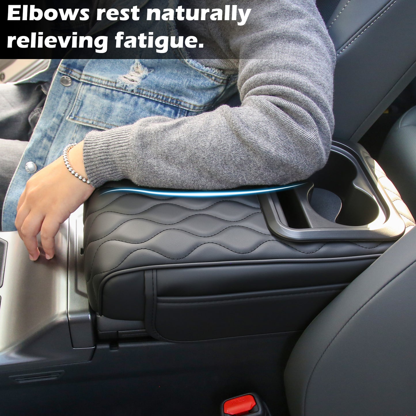 Upgraded Heightening Cup Holder Car Center Console Cover, Leather Car Armrest Cover Cushion with 2 Storage Bags,Car Armrest Storage Box Interior Accessories for Most Vehicles