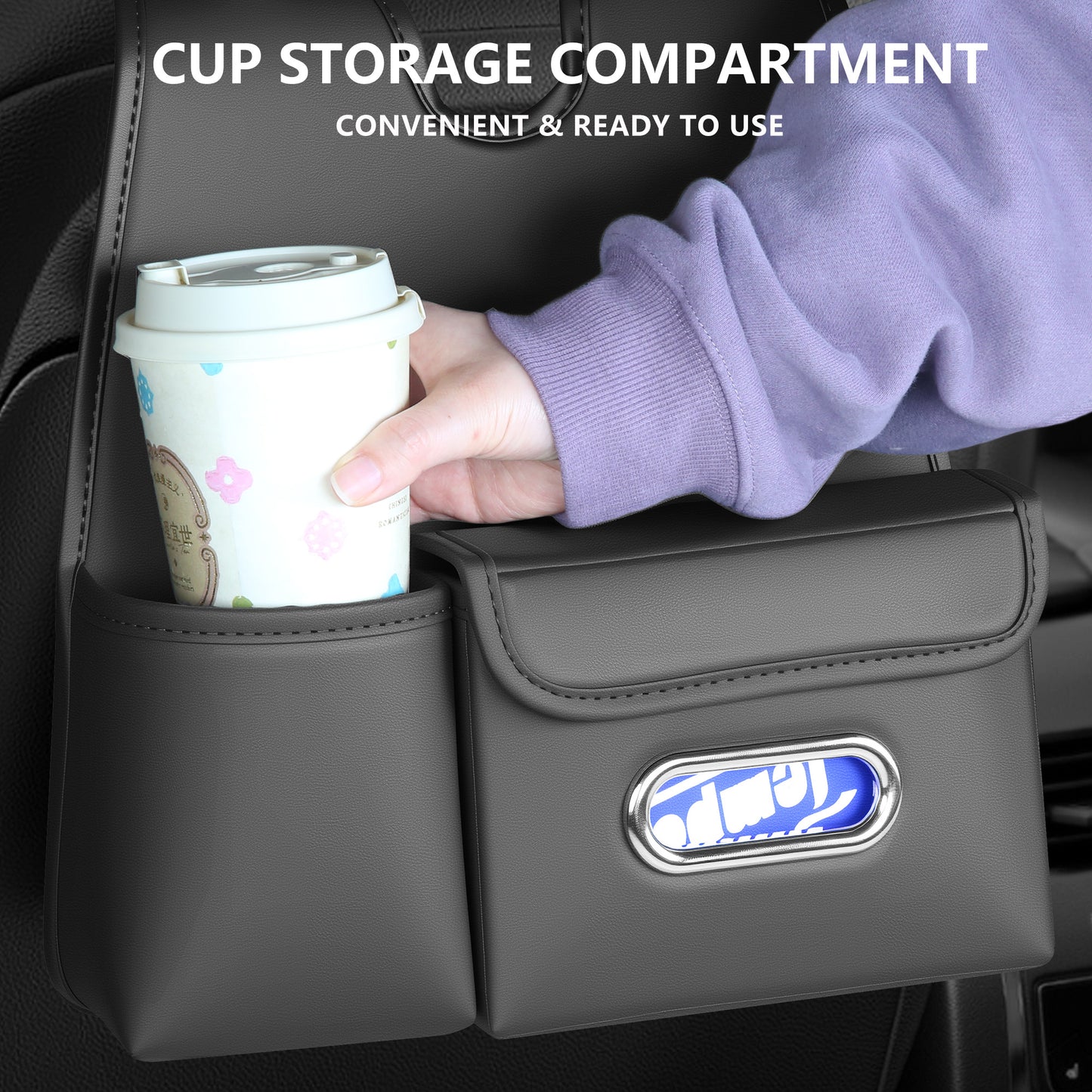 Car Organizer Back Seat, Car Water Cup travel tissue holder Organization Universal car seat back storage sedan SUV compatible vehicle interior accessories Hand-sewn car leather storage bag