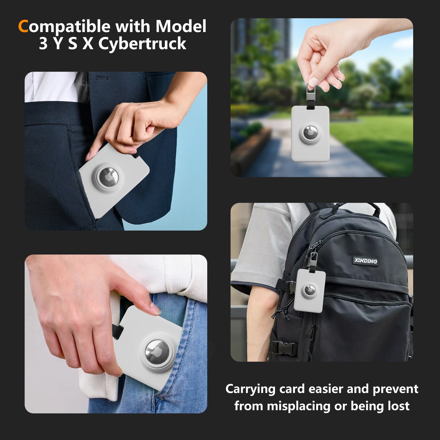Key Card Holder With AirTag Slot For Tesla Model 3/Y/S/X/Cybertruck & Juniper/Highland