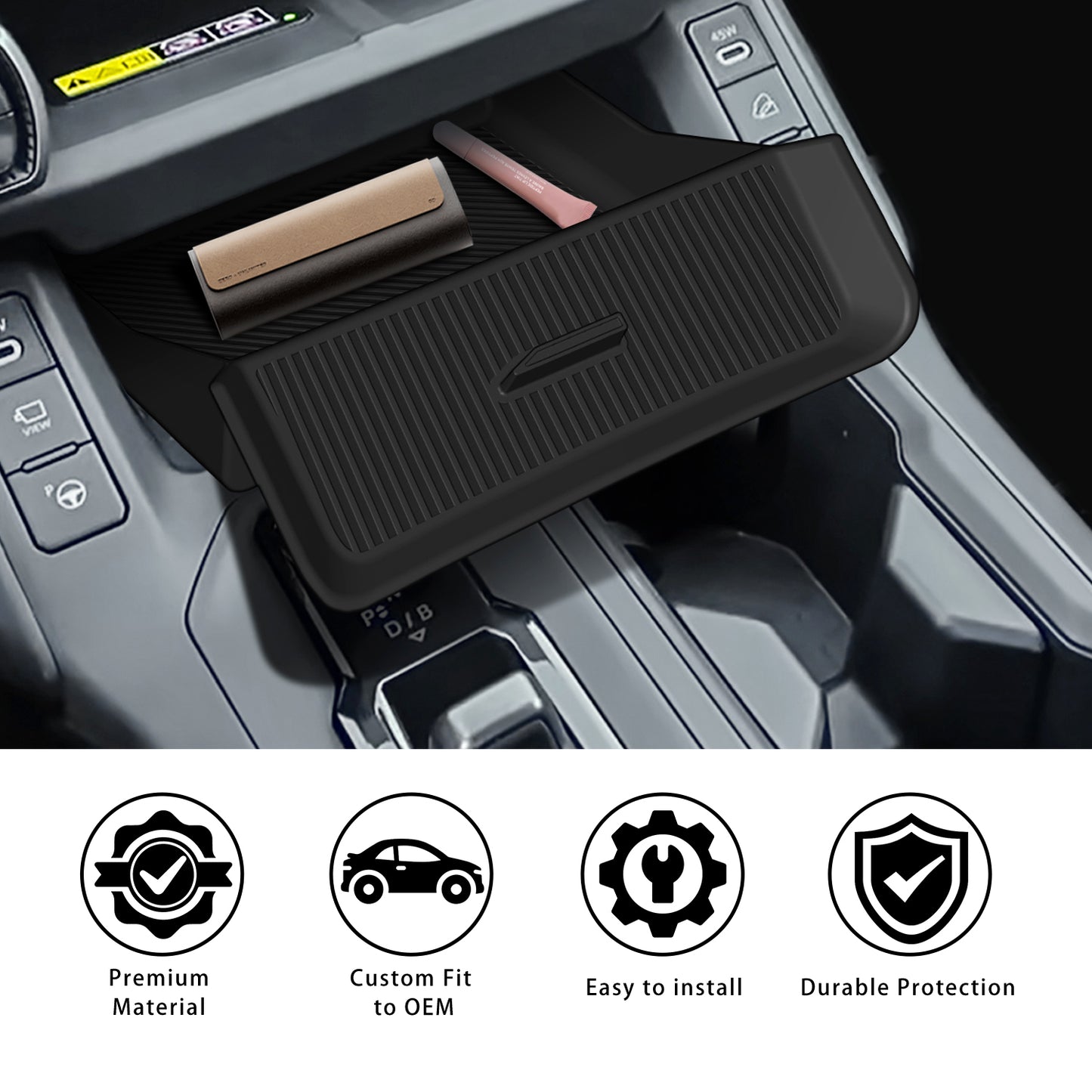 Gear Shift Storage Box for Toyota RAV4 2026 Accessories, Center Console Gear Shift Storage Box Silicone Mat Silicone Pad for Toyota RAV4 2026 Accessories,Black