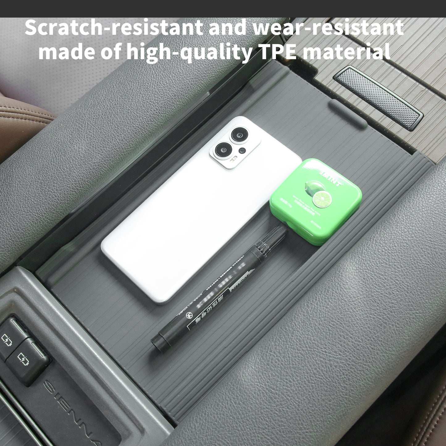 Center Console Armrest Cover for Toyota Sienna 2021-2026 Silicone Armrest Anti-Slip Storage Pad Compatible with LE/XLE/XSE/Woodland Edition/Limited/Platinum(Gray)