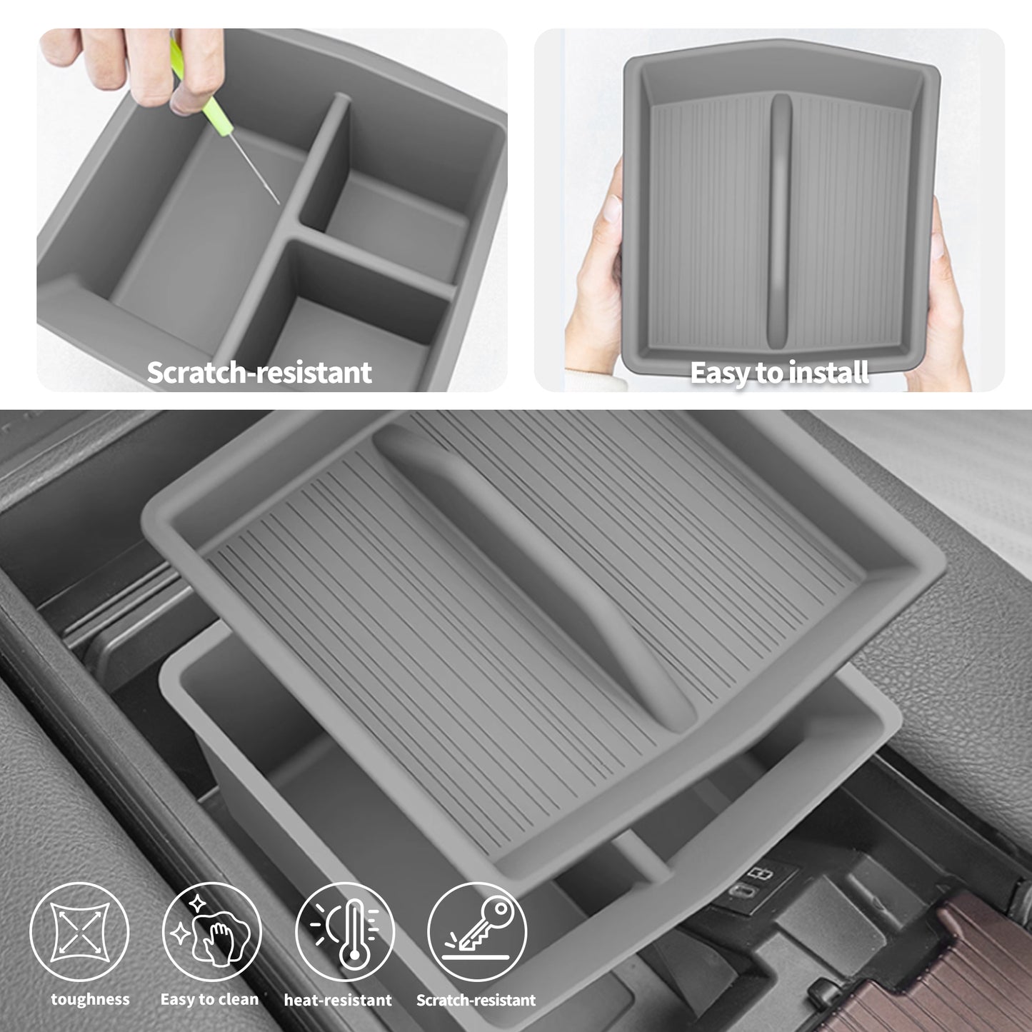 Center Console Organizer for Toyota Sienna 2021-2026 Armrest Box Secondary Tray Storage Silicone Armrest Box Insert Organizer (Gray)