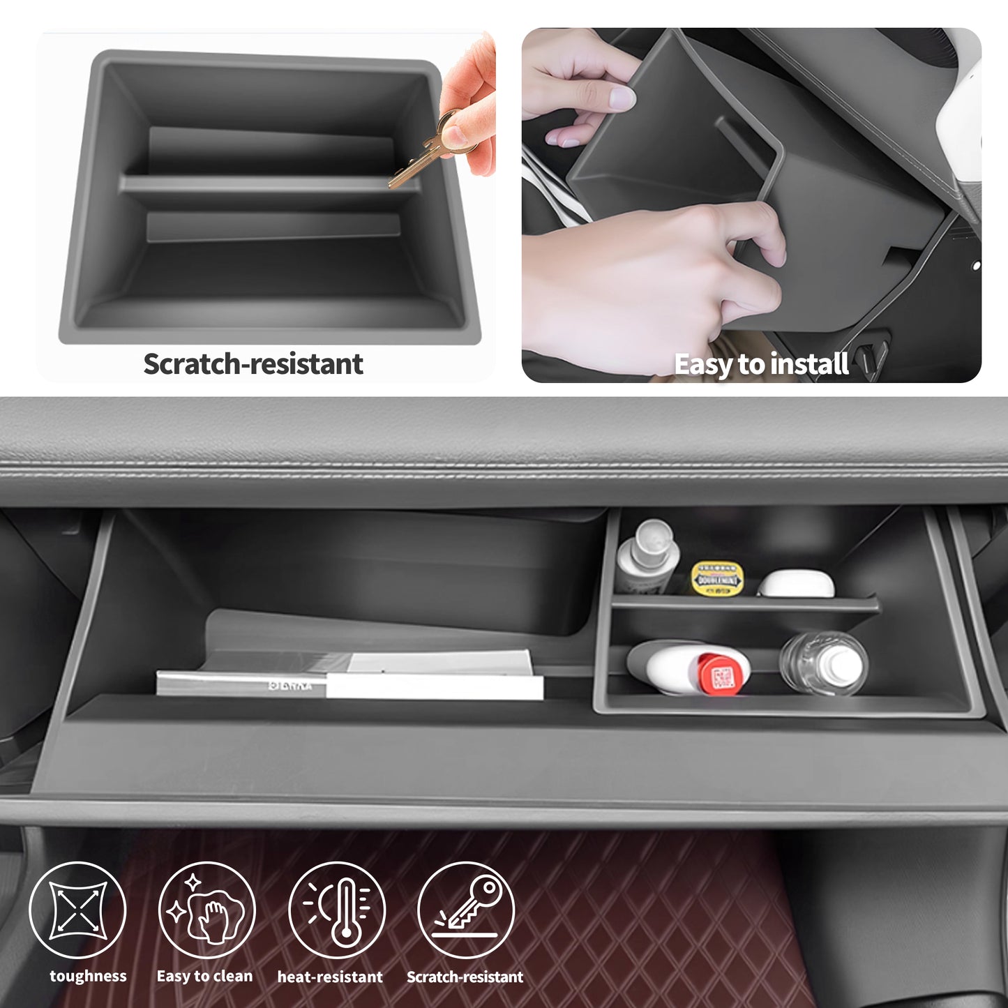 Glove Box Organizer for Toyota Sienna 2021-2026 Silicone Passenger Side Storage Box Increase Storage Space for Sienna Accessories Center Console(Gray)
