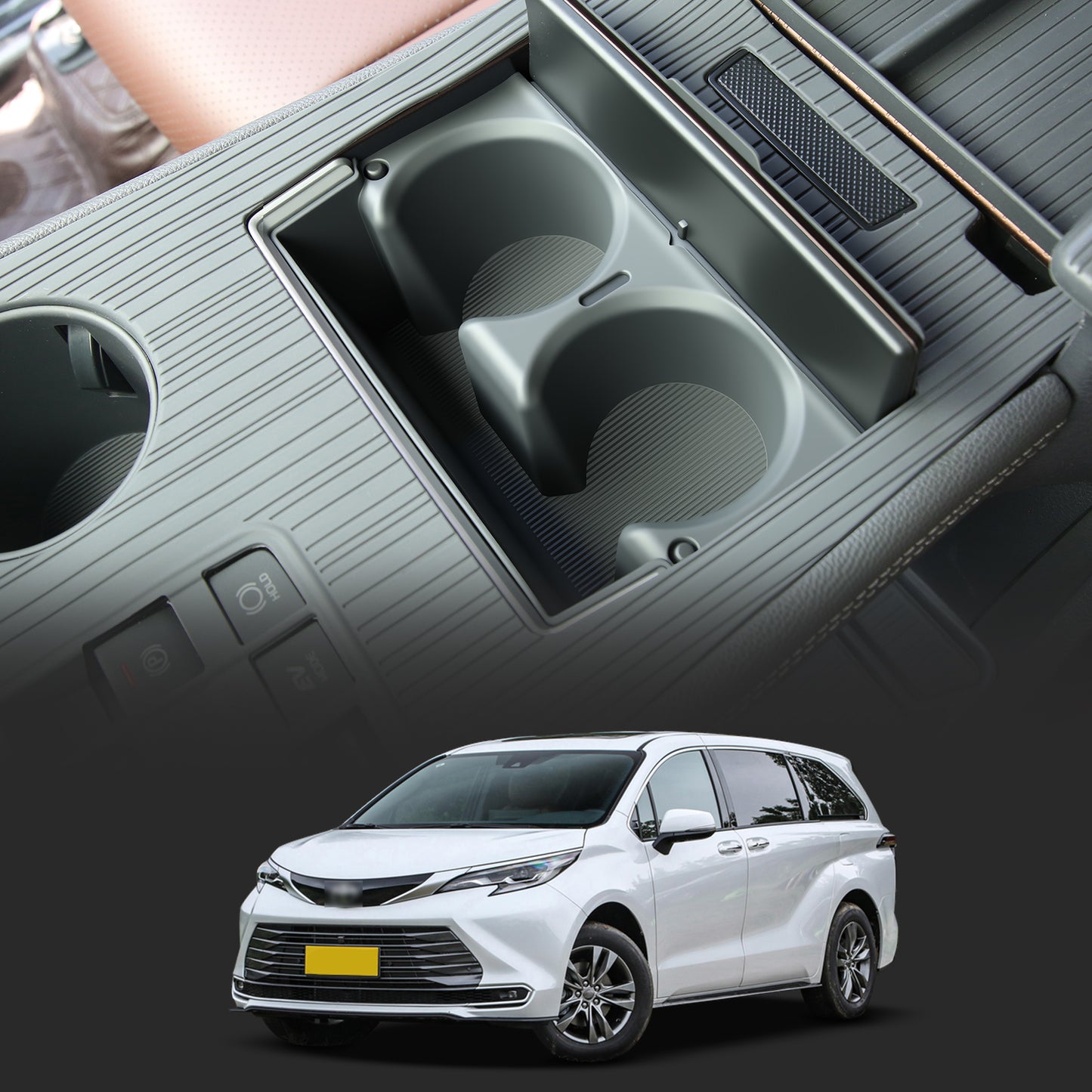 Center Console Cup Holder Insert for Sienna 2021 2022 2023 2024 2025,2025 Upgraded Organizer TPE Cup Holder for Sienna Interior Accessories