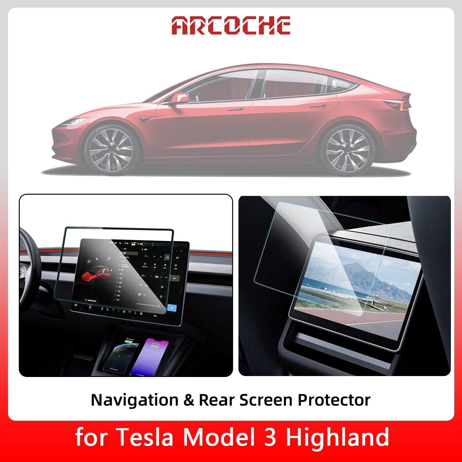 Front and Rear Screen Protectors for Tesla Model 3 Highland – Arcoche