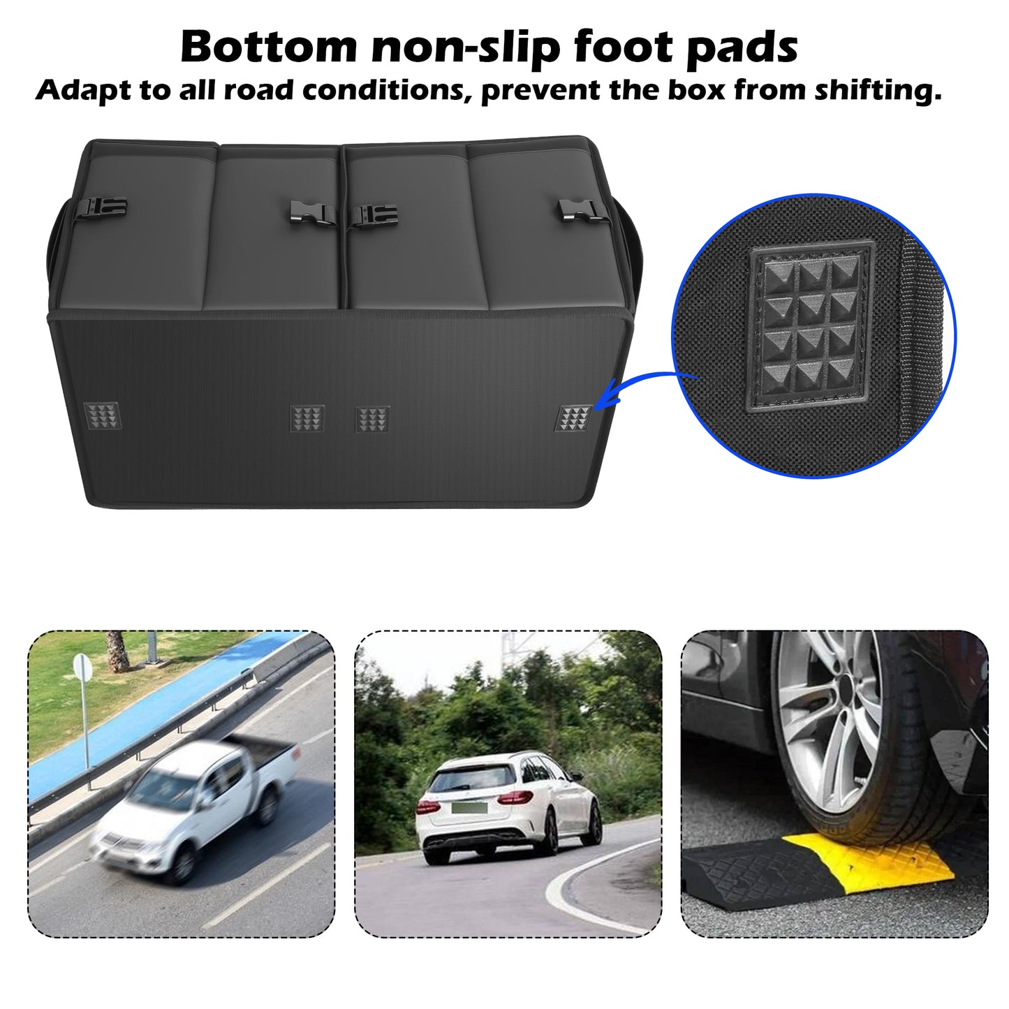 Trunk Organizer Car Organizer Leather Storage Box 2-grid Foldable | For SUVs & Pickup Truck Sedans Sturdy Organization for Car Accessories, Tools Sundries Collapsible and Adjustable 23.6 Inch