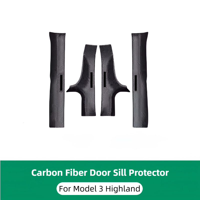 Protectores de alféizar de la puerta de fibra de carbono ABS Completa de puertas delanteras y traseras para el Modelo 3/Y 2018-2025+ Highland/Enboner