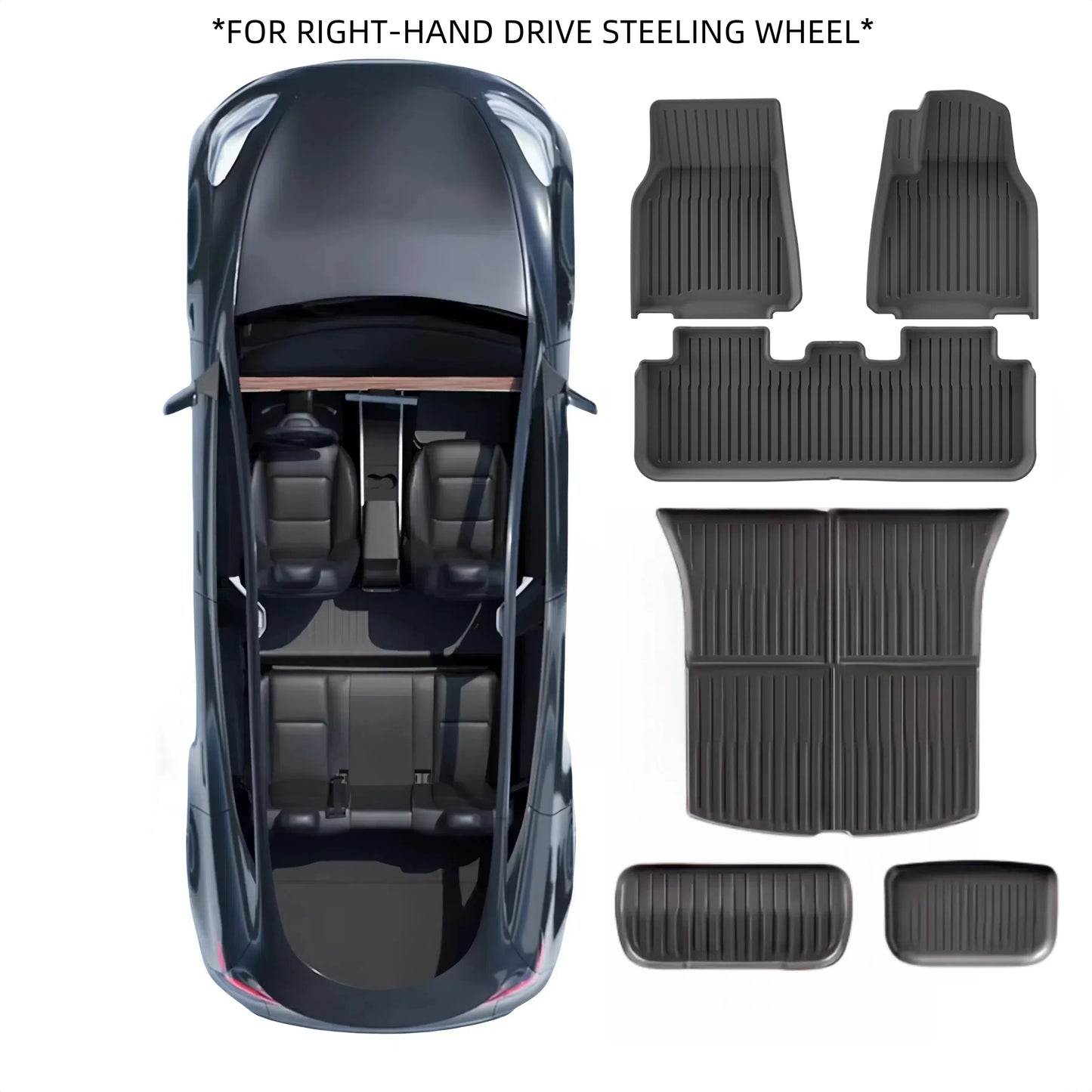 Podlahové rohože TPE pro nový model Y Juniper 2025+ Drive 5-sedadla (6ks dvojitá vrstva/3ks jediná vrstva) levá ruka a pravá ruka