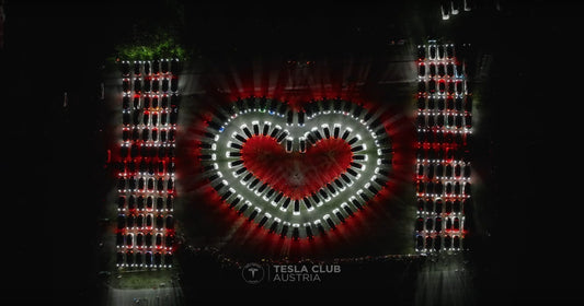 Tesla enthusiasts dazzle with heart-shaped light display featuring more than 200 cars