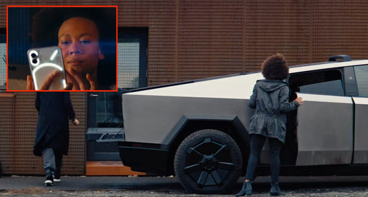 The advertisement for the Tesla Cybertruck showcasing bi-directional charging includes a cameo appearance by the Nothing Phone.