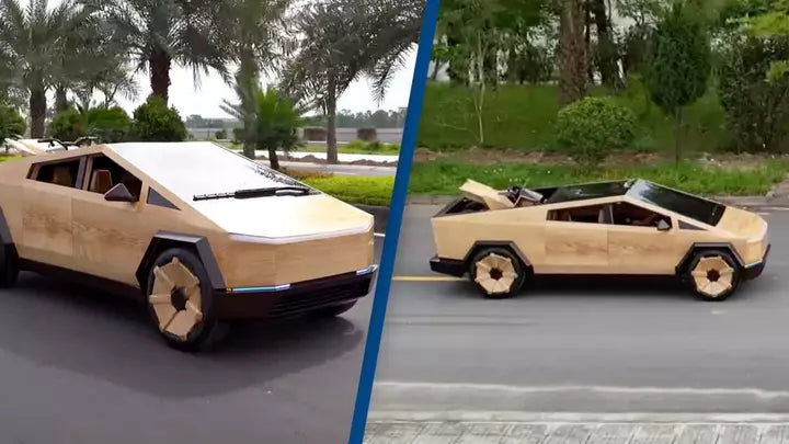 Elon Musk reacts following a man's creation of a fully operational wooden Cybertruck for just $15,000.