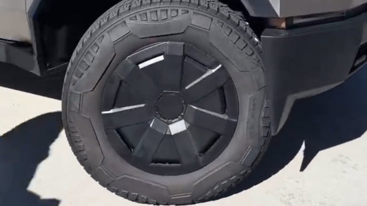 The Tesla Cybertruck reveals a fresh aerodynamic wheel cover designed for its standard tire package.