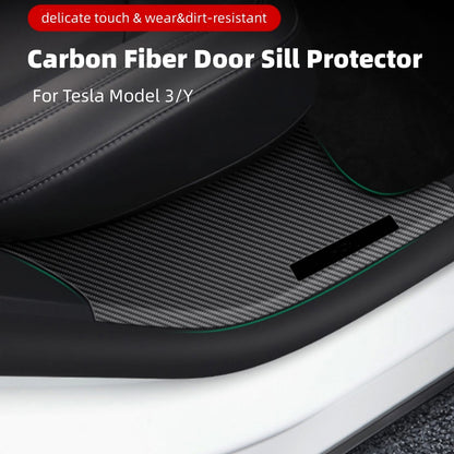 Mbrojtës të pragut të dyerve të përparme dhe të pasme Premium me fibër karboni Mbrojtje e plotë për Modelin 3/Y
