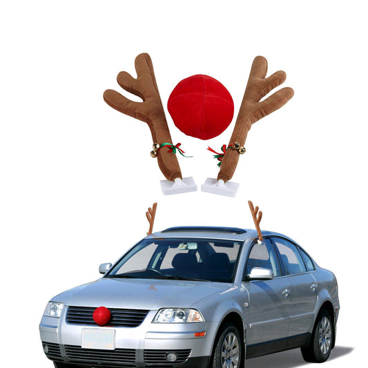 Christmas Car Reindeer Antler Decorations with Red Nose for Tesla