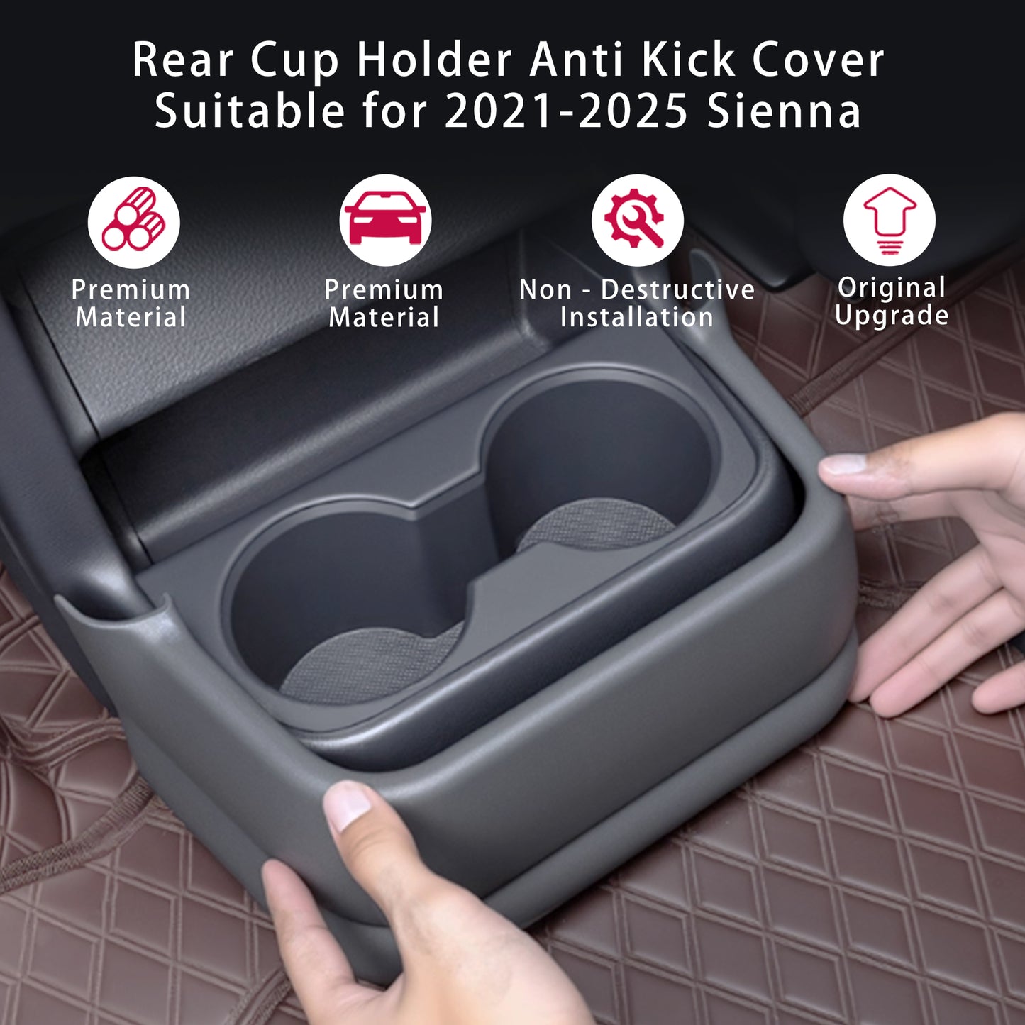 Center Console Rear Cup Holder Anti Kick Cover for Sienna 2021 2022 2023 2024 2025 2026,Rear Cup Holder Panel Cover for Sienna LE Limited Platinum SE XLE XSE