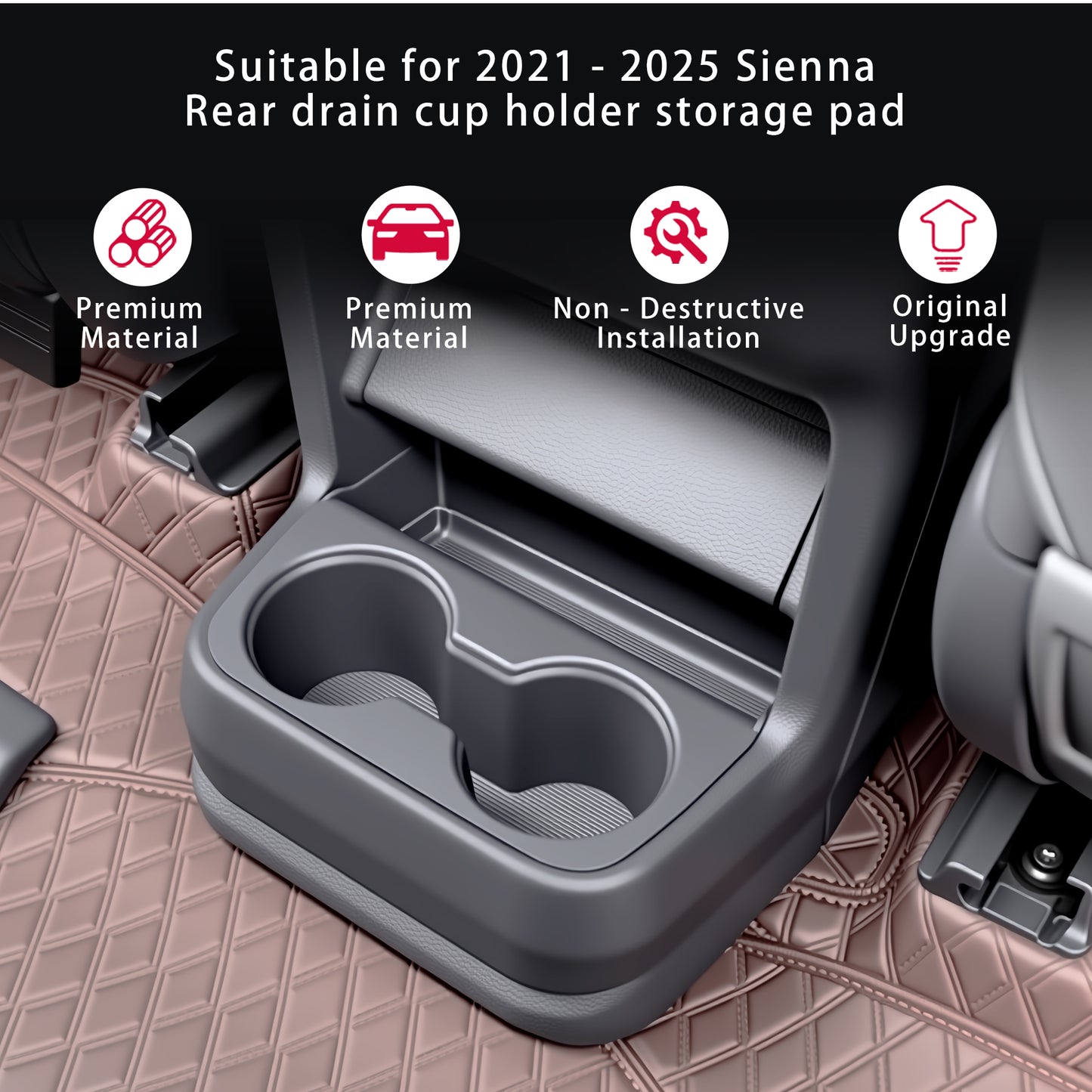 Center Console Rear Cup Holder for Sienna 2021 2022 2023 2024 2025,Cup Holder Organizer for Sienna LE Limited Platinum SE XLE XSE