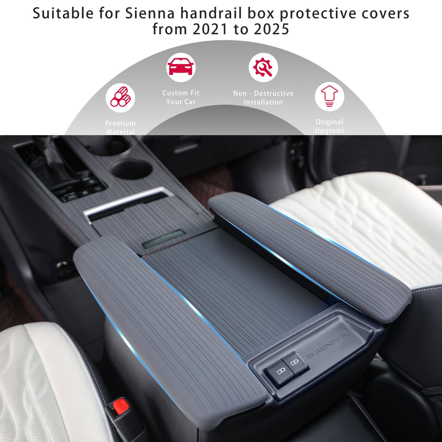 Center Console Cover for Sienna Accessories 2021-2025,Center Console Armrest Side Cover for Sienna LE Limited Platinum SE XLE XSE (2PC)