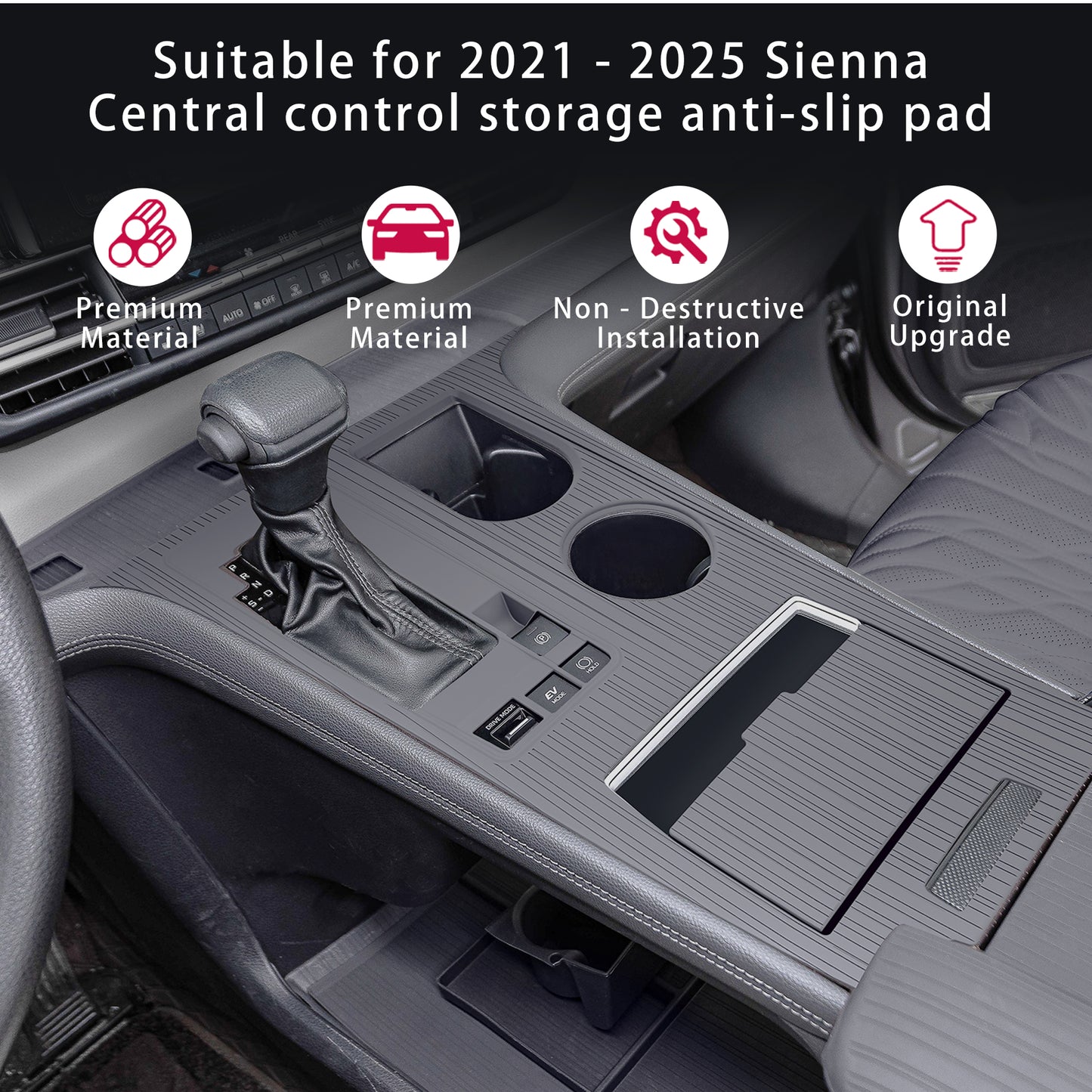 Center Console Non-Slip Silicone Cover for 2021-2025 Sienna Accessories,Center Console Gear Shift Cover for Sienna LE Limited Platinum SE XLE XSE