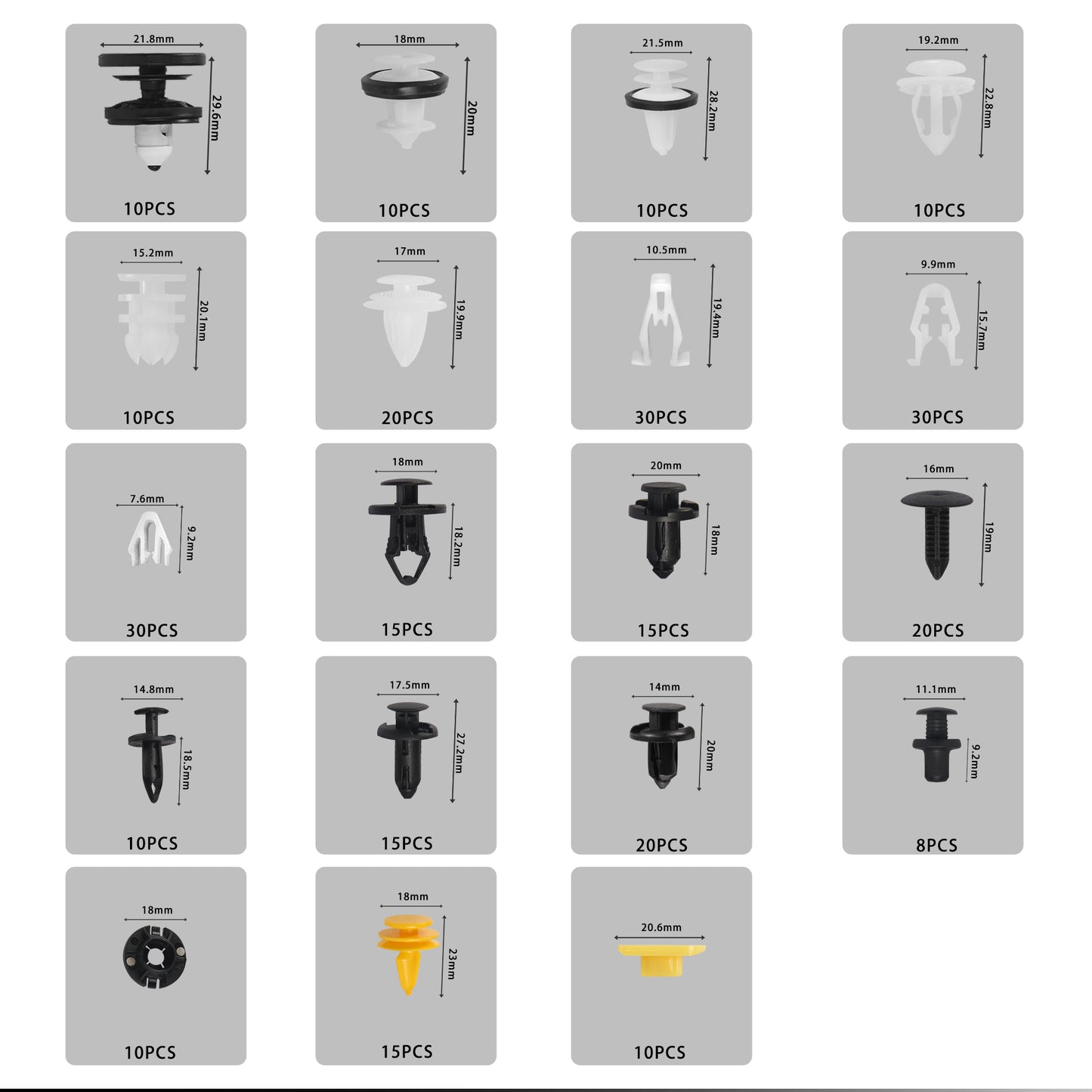 For Tesla Retainer Clips & Rivets Set – 20 Sizes, Includes 6 Tools | Compatible with Model 3/Y/S/X/Cybertruck | OEM Standard Quality