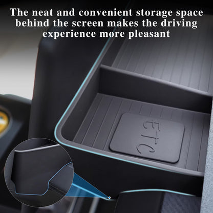 Rear Screen Box for Tesla Model Y Juniper 2025 2026 Dashboard Box Tray Storage Box Black Silicone (Magnetic Storage Position)