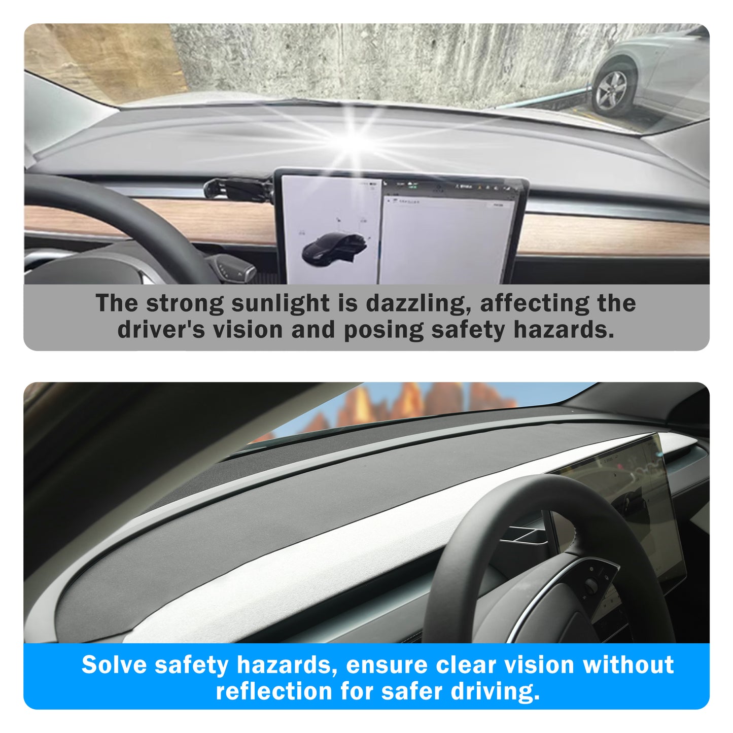 Dashboard Cover Model Y Juniper Accessories [Anti-Glare and Sun Protection] Suede Dash Mat for New Model Y Juniper 2025 2026 Dashboard Decorative Interior Auto Accessories (Black)