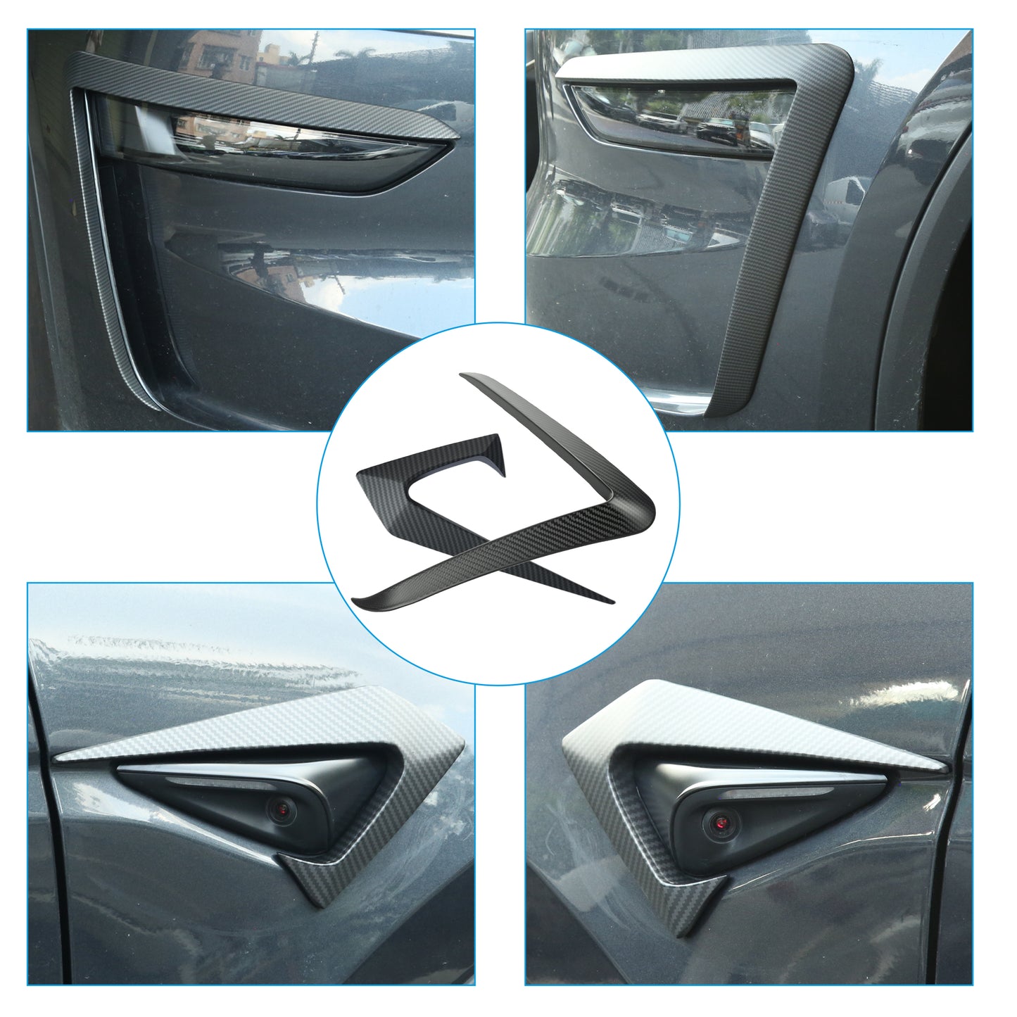 Front Fog Light Trim Cover for Tesla Model Y Juniper 2025 2026 Fog Lamp Eyebrow Eyelids Cover Frame Blade Trim Spoiler Accessories Custom Fit for Model Y Juniper Accessories (Matte Carbon Fiber) 4pcs