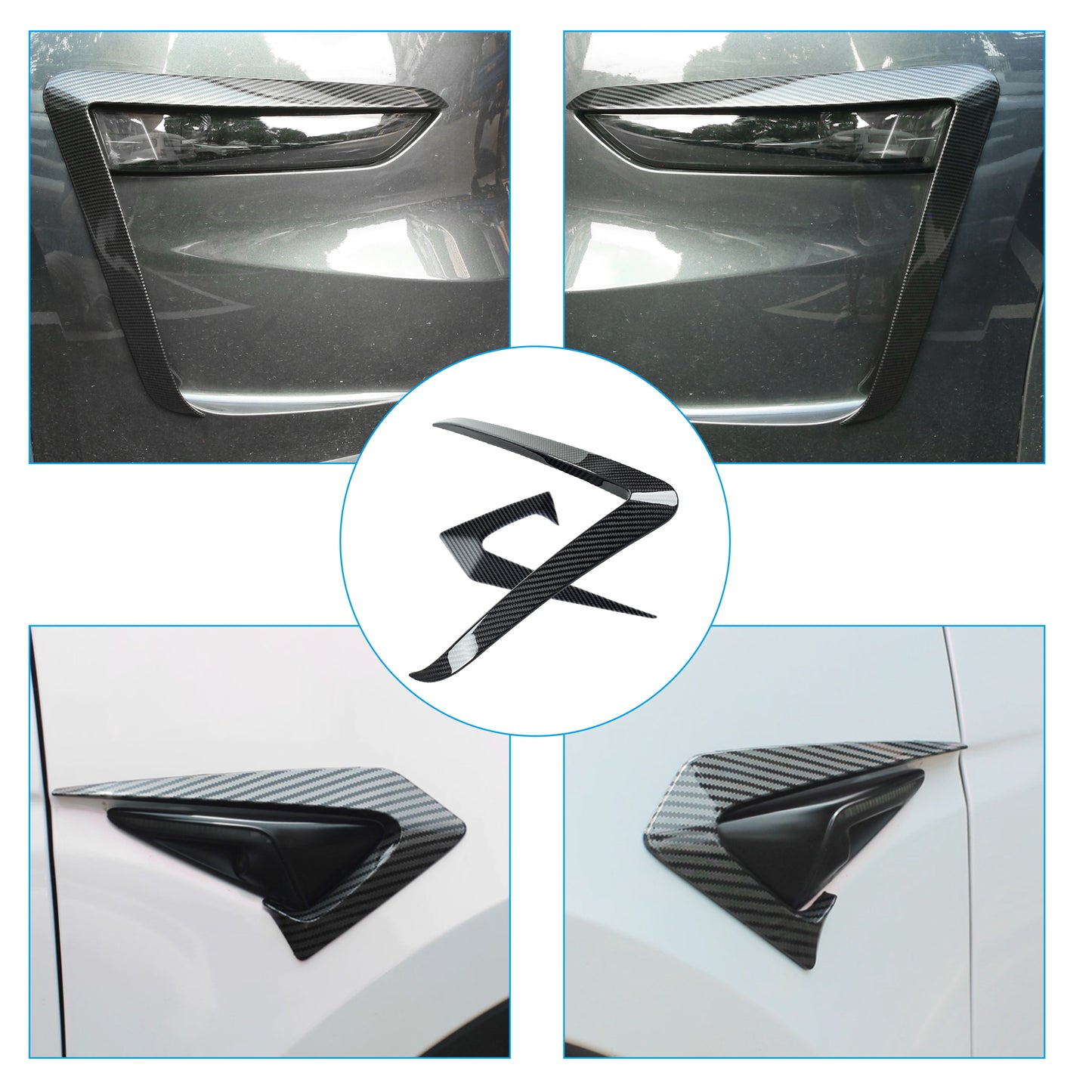 Front Fog Light Trim Cover for Tesla Model Y Juniper 2025 2026 Fog Lamp Eyebrow Eyelids Cover Frame Blade Trim Spoiler Accessories Custom Fit for Model Y Juniper Accessories (Matte Carbon Fiber) 4pcs