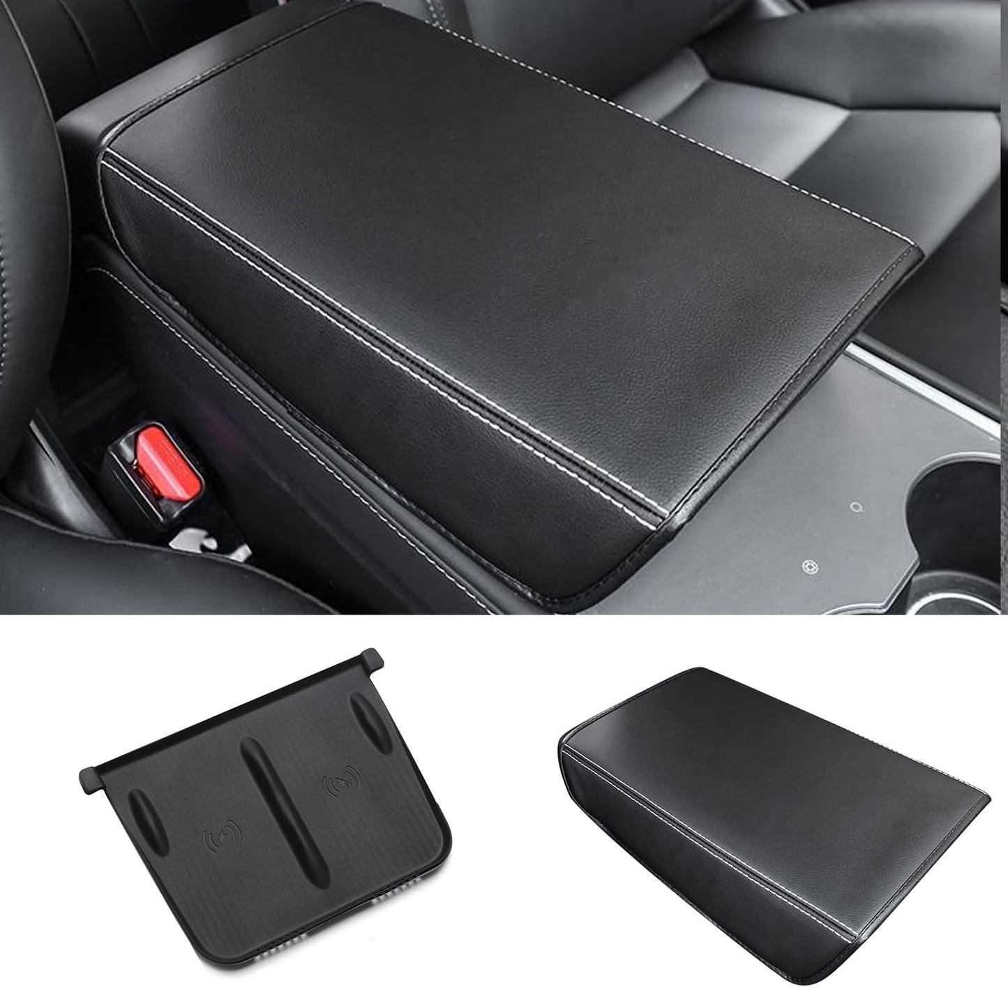 Interior Accessories for Model 3/Y Center Console Silicone Wireless Charget Mat & Armrest Cover
