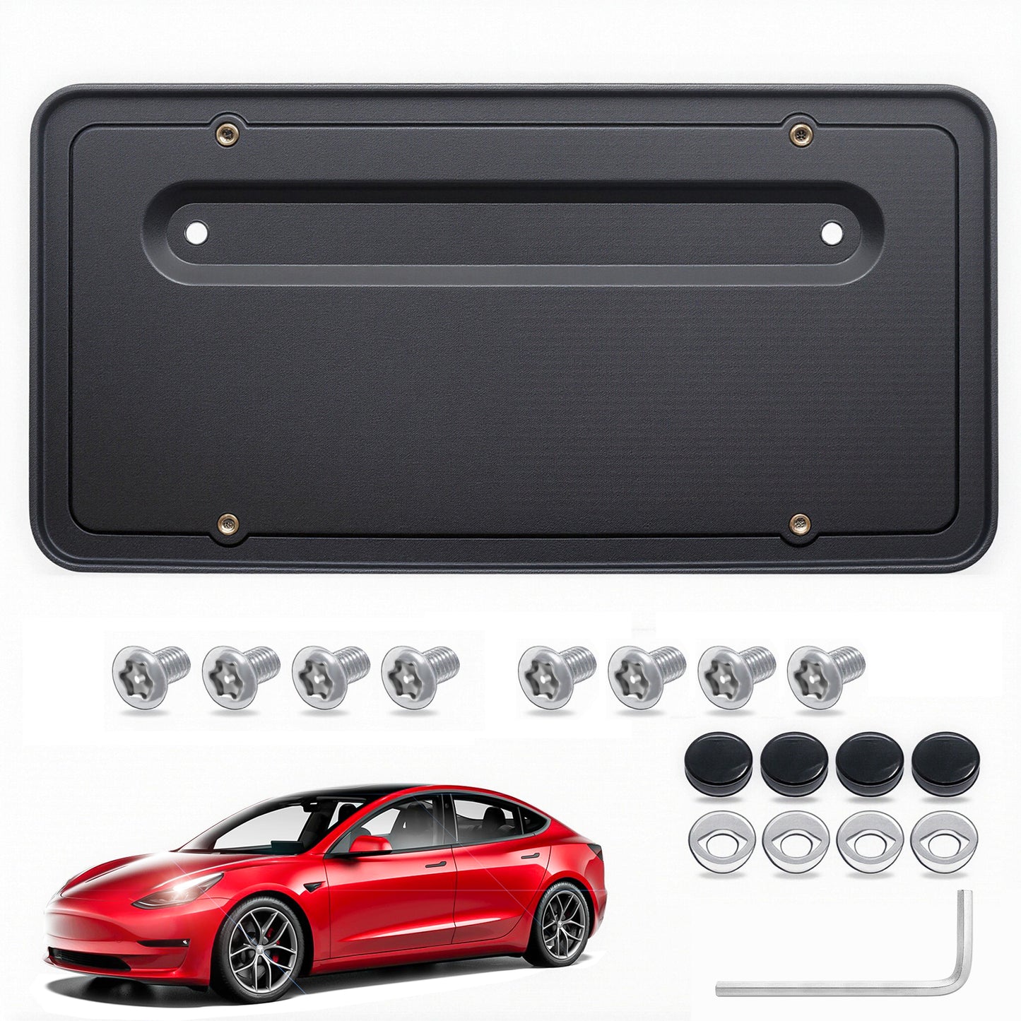 Hinterer Nummernschildhalter für Tesla Model 3 17–23 und Model Y 20–24, hinterer Kofferraum-Autoanhänger-Halterungsrahmen mit Schraubkappen für Tesla-Nummernschildrahmen, hinteres Plattenmontageset OE: 109684400B