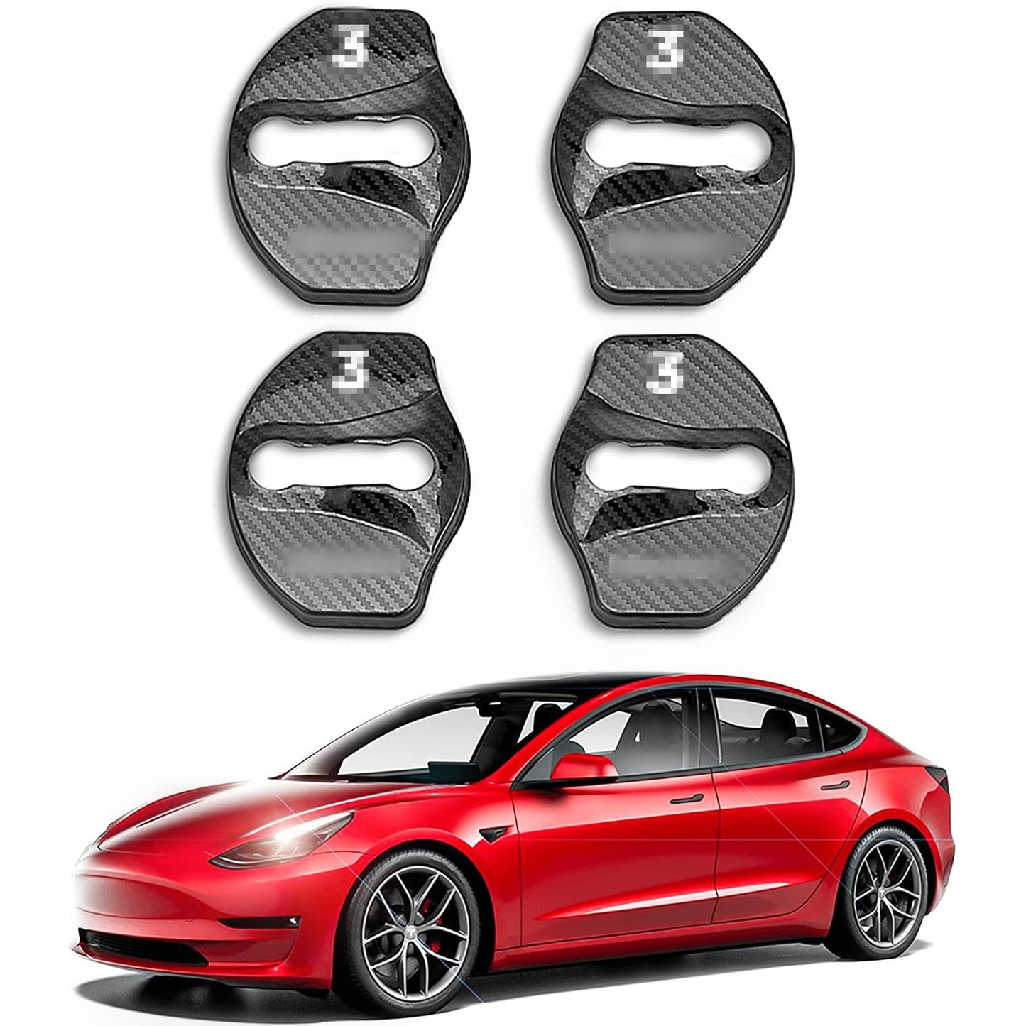 Door Lock Cover Protector Stainless Steel for Model 3/Y 4 Pcs(Carbon Fiber)