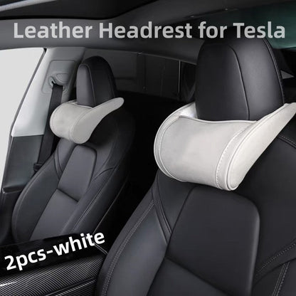 Oreiller cervical de voiture en cuir pour tous les modèles Tesla - Blanc