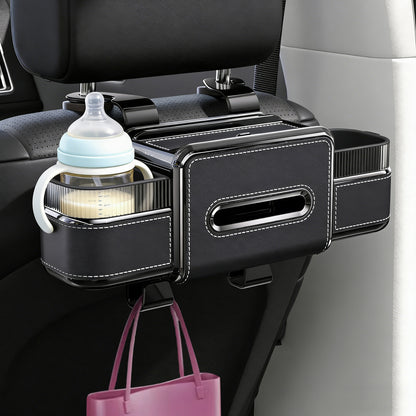 Rear Seat Cup Holder Back Seat Car Organizer 6 in 1 Multifunctional Car Back Seat Storage Box with Drink Cup Holder Tissue Box for Car Phone Holder Snacks Drinks Handbag Makeup Mirror Black