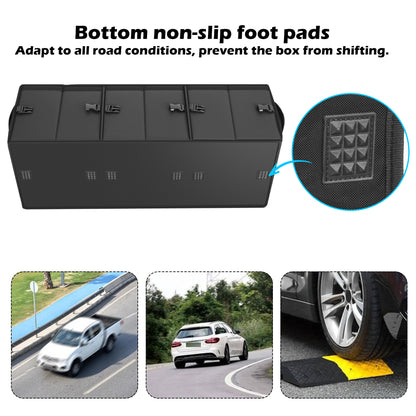 Trunk Organizer Car Organizer Leather Storage Box 3-grid Foldable | For SUVs & Pickup Truck Sedans Sturdy Organization for Car Accessories, Tools Sundries Collapsible and Adjustable 35.5 Inch