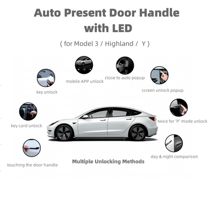 Poignées de porte électriques améliorées à présentation automatique pour Tesla modèle 3/Highland/Y avec LED RVB (4 pièces)