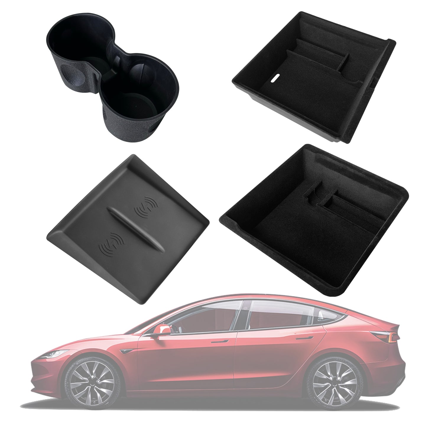 Center Console Organizer Tray Flocked Car Accessories Set for Tesla Model 3 Highland