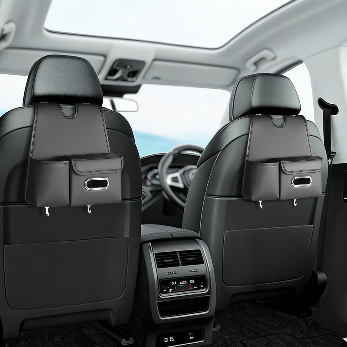 Car Organizer Back Seat, Car Water Cup travel tissue holder Organization Universal car seat back storage sedan SUV compatible vehicle interior accessories Hand-sewn car leather storage bag