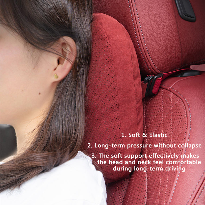 1Pc Red Color Tesla Car Seat Neck Headrest Pillow Memory Foam Leather  Embroidery