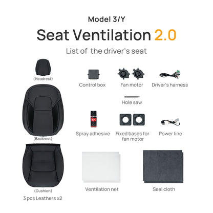 Ventilated Cooling Seat Cushion with Breathable Cover for Tesla Model 3 & Y