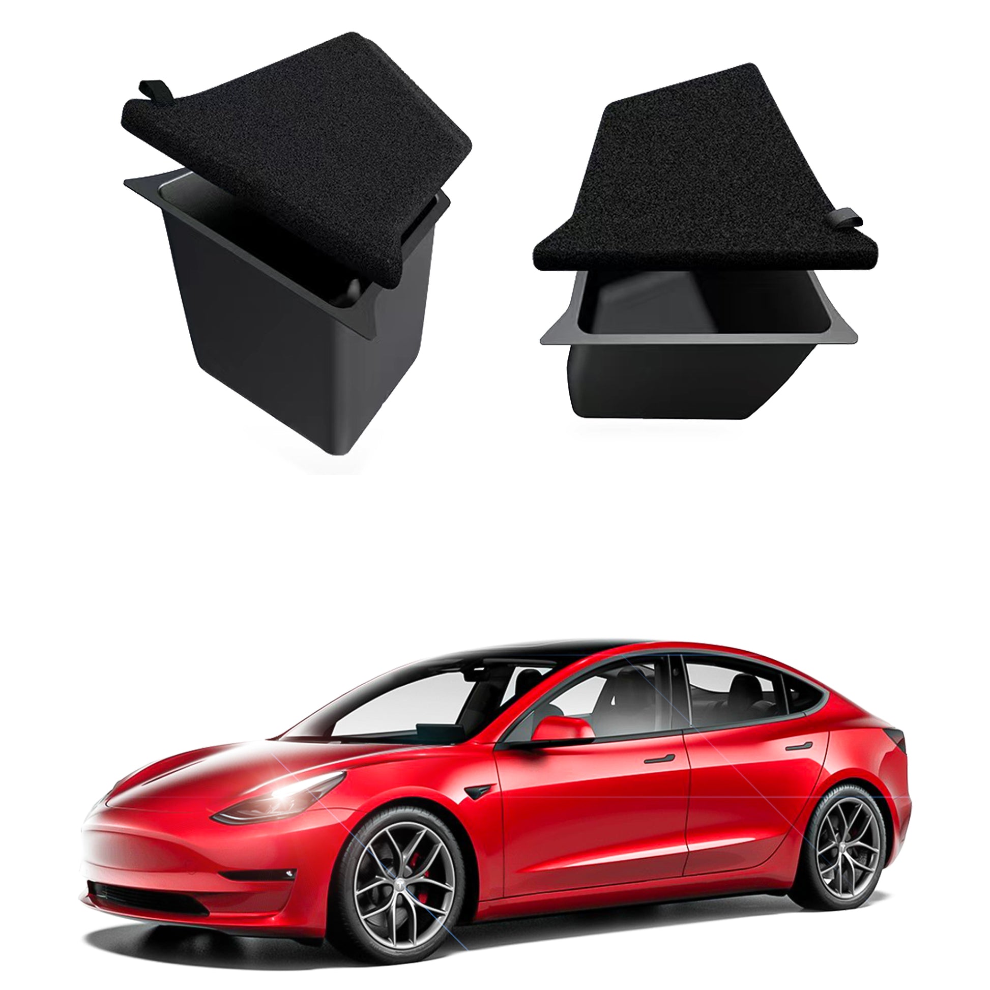 Tesla Model Y Rear Trunk Side Organizer Sorting Bins expands space in the cargo area, prevents items from rolling out of deep grooves High quality TPE material to reduce collisions and protect the items in the box