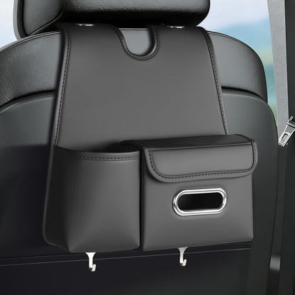 Car Organizer Back Seat, Car Water Cup travel tissue holder Organization Universal car seat back storage sedan SUV compatible vehicle interior accessories Hand-sewn car leather storage bag