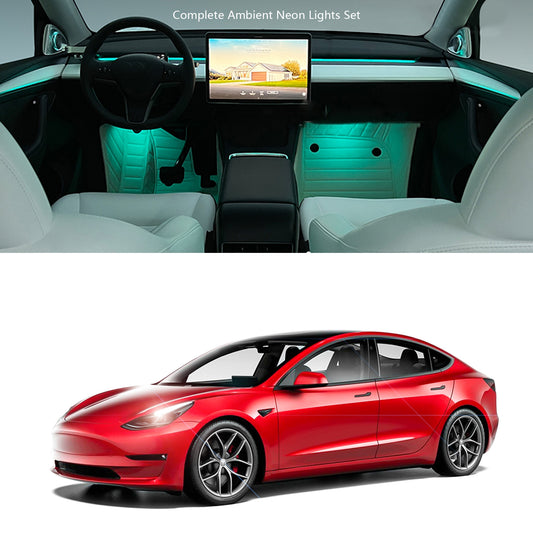 Iluminación ambiental interior del coche, tira de luces LED RGB de 128 colores, Control por aplicación para el modelo 3/Y antes de octubre de 2023