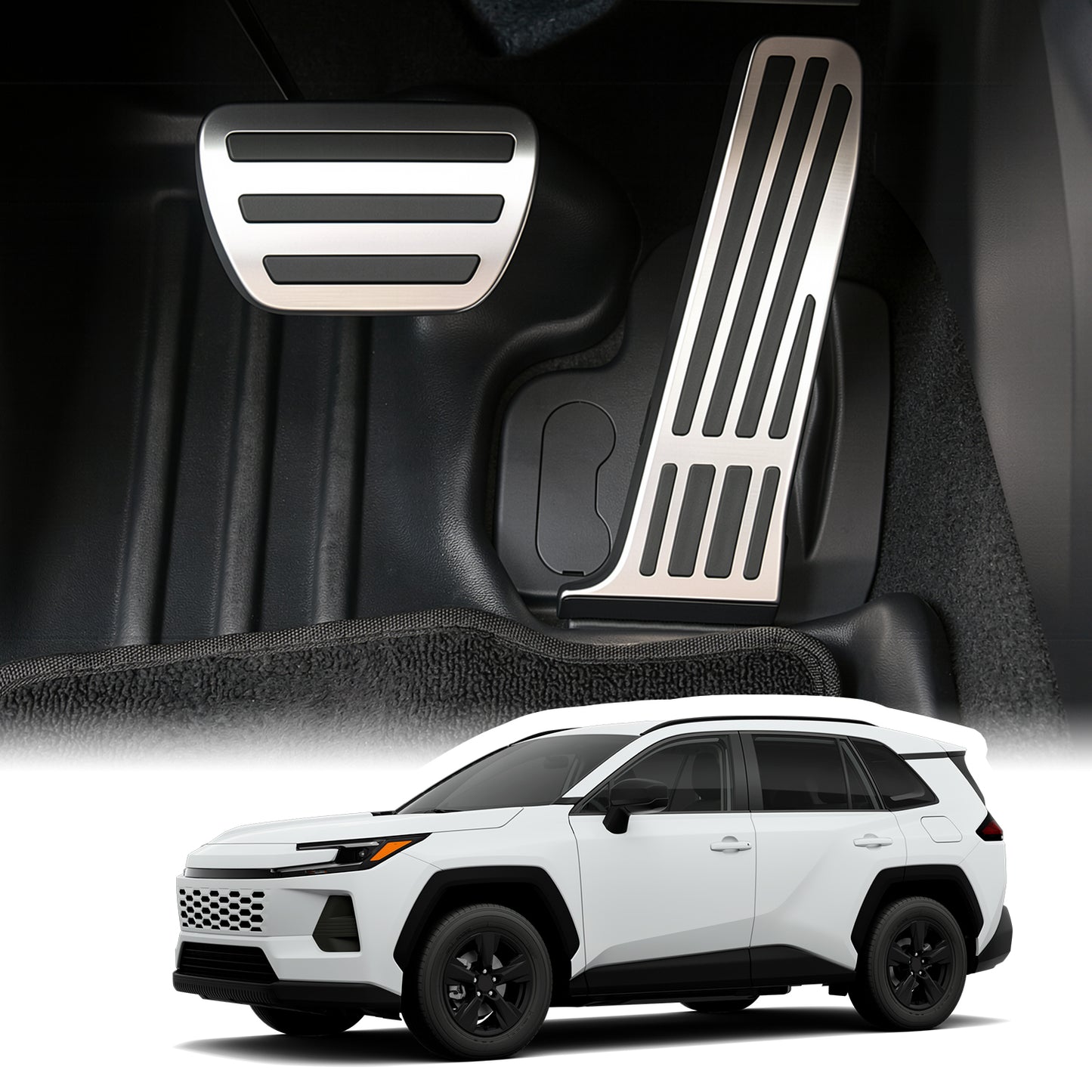 pro Toyota RAV4 2026 Auto hliníkové kryty pedálů příslušenství, sada protiskluzových nožních pedálů, kryty pedálů brzdového pedálu kompatibilní pro Toyota RAV4 2026, stříbrné