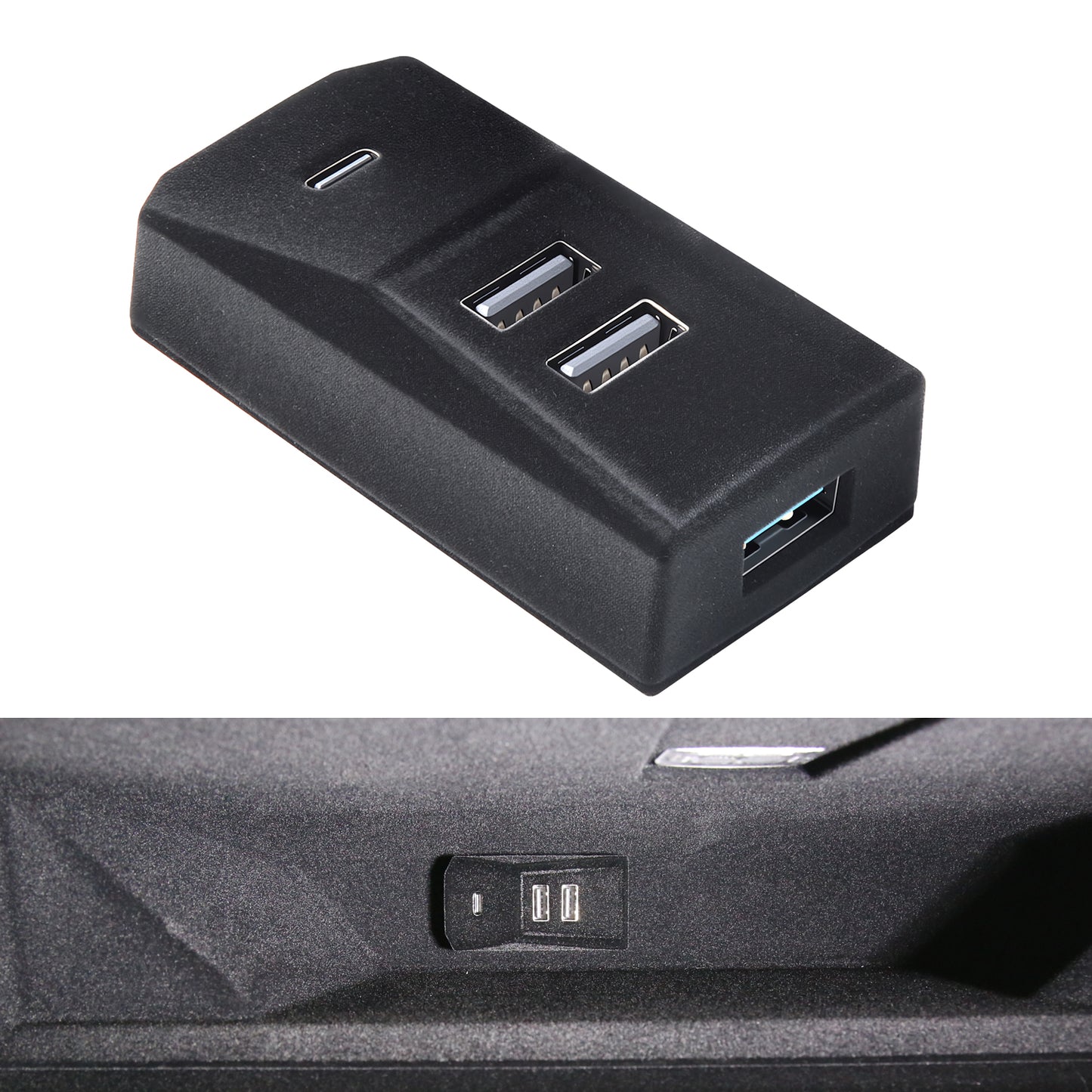 USB Hub for Tesla Glove Box – 4-Port Docking Station Model 3 Highland 2024 2025 Cybertruck, Model Y Juniper 2025 2026 Seamlessly Transfer dashcam footage, Flash-Drive Data, Games and Music